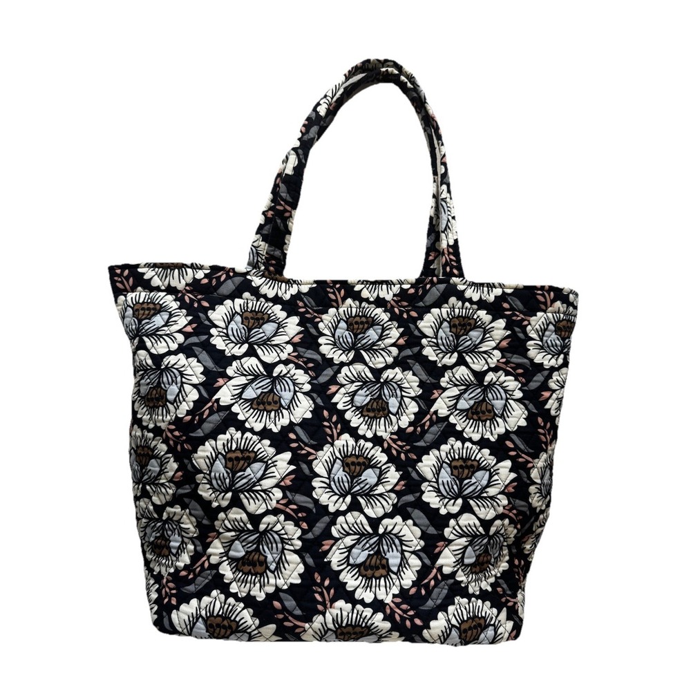 Vera Bradley Essential Grand Tote Bag Lotus Neutral Quilted Floral Black Cream